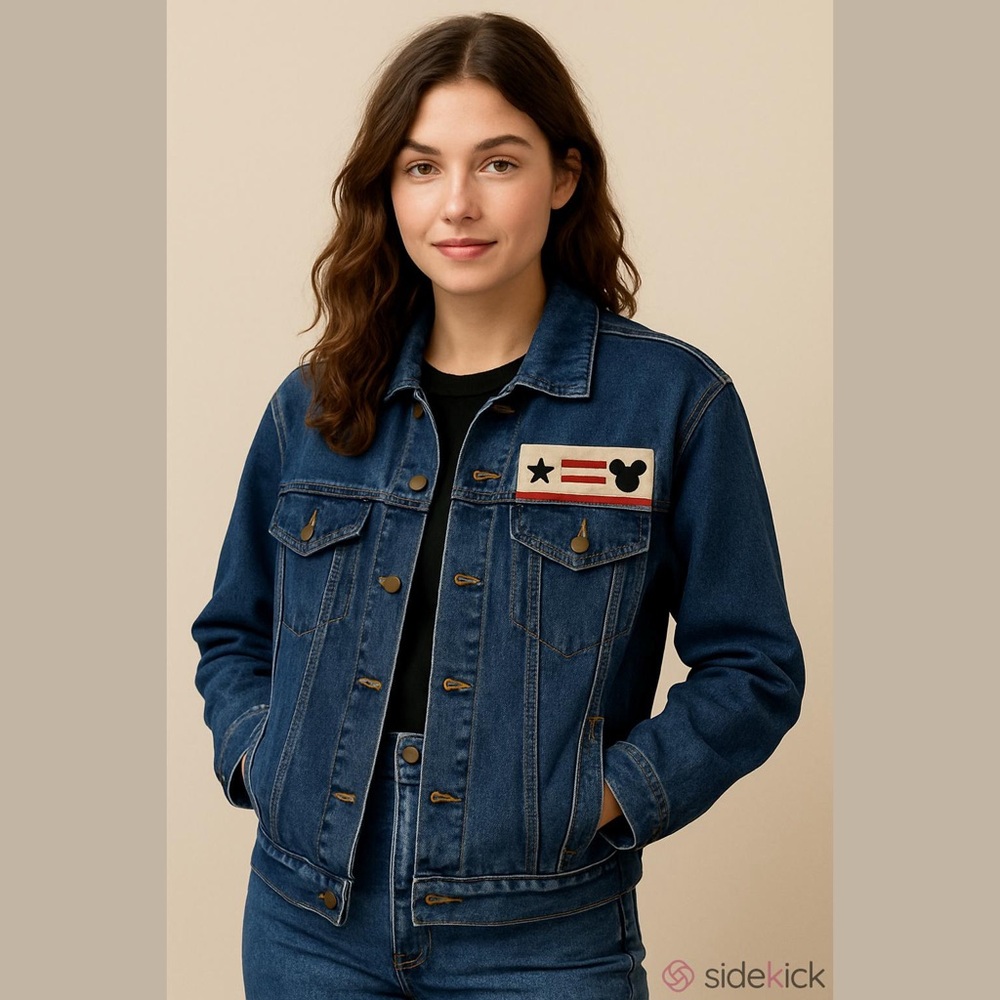 Vintage Disney Mickey Mouse American Flag Oversized Denim Jacket, Size Small.